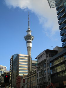 The Sky Tower, 328 meter-tall icon in Aukland, New Zealand