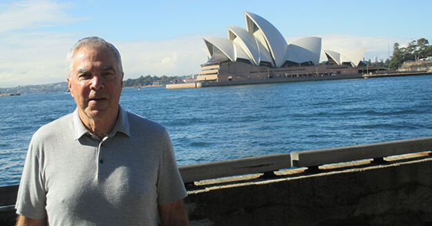 Jim Geiger in front of the Sydney Opera House.