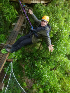 Jim Geiger ziplining in New Zealand